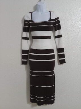 POPULAR  21 -Striped Long Sleeve Midi Dress